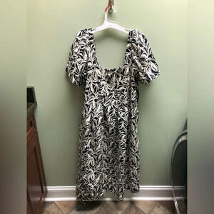 A New Day Black and White Puff Sleeve Midi Dress